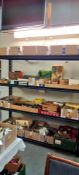 A large collection of plastic military vehicles and figures etc on 4 shelves COLLECT ONLY
