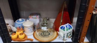 A quantity of kitchenalia etc including vintage cheese dish COLLECT ONLY