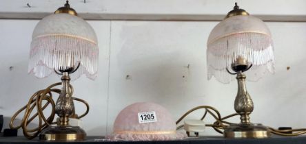 A pair of table lamps with beaded glass shades and a spare beaded shade COLLECT ONLY