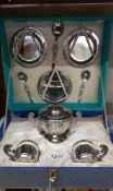 A vintage coffee set in box including plated tea plates & plated sugar cups etc. COLLECT ONLY