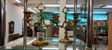 A pair of small brass candlesticks (missing 1 sconce) COLLECT ONLY