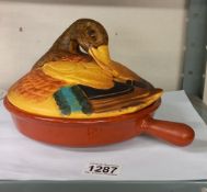 A fabulous vintage French lidded duck pan with handle (Pate', Casserole, Terrine) COLLECT ONLY