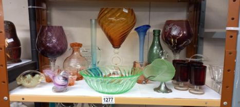 A mixed lot of coloured glass including, decanter, bowl, glasses etc COLLECT ONLY