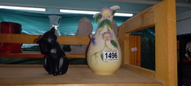 A Coalport black cat & a Graff porcelain dragonfly vase