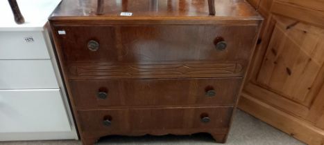 3 A mid 20th century oak ply three drawer chest COLLECT ONLY