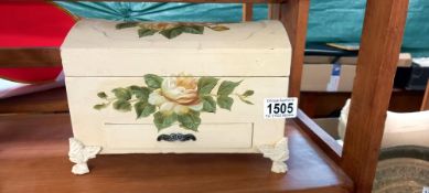 A small painted casket jewellery box with drawer