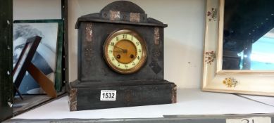 An Edwardian black slate mantle clock COLLECT ONLY