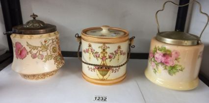 3 good vintage biscuit barrels including Crown Devon, Carlton Ware and one other COLLECT ONLY