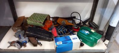 A shelf of miscellaneous tools & car spares including Gunson colourtune COLLECT ONLY