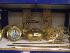 A quantity of brassware including kettle and trivets COLLECT ONLY