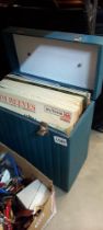 A vintage record box of LP vinyl records including Jim Reeves & Elvis COLLECT ONLY.