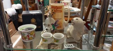 A Russian polar bear, Royal Worcester boxed candle, 2 Shelley napkin rings, perfume bottle etc