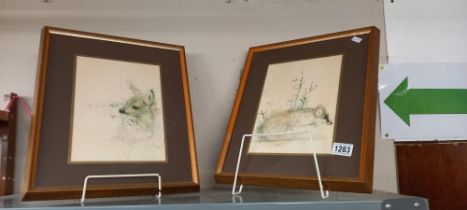 2 framed and glazed prints of fox and deer COLLECT ONLY