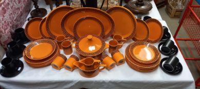 A 1970's Portmeirion Greek Key dinner set and a black Portmeirion coffee set COLLECT ONLY