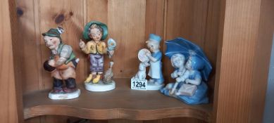 4 china figures in the style of Goebel and Lladro