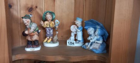 4 china figures in the style of Goebel and Lladro