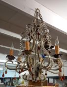 A metal frame & glass dropper electric chandelier ceiling light A/F