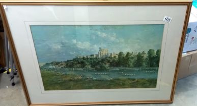 A large framed print of Windsor Castle from opposite side of the Thames 90cm x 65cm. COLLECT ONLY
