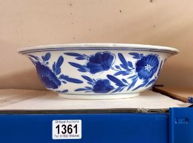 A large Chinese Blue & White porcelain bowl decorated with prunes blossom, Diameter 14" COLLECT ONLY
