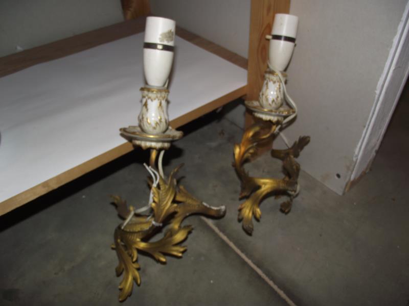 A pair of ormolu wall lights together with a twin ormolu wall light COLLECT ONLY - Image 2 of 3