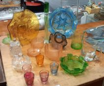 A collection of coloured glass dishes & glasses including art deco COLLECT ONLY