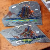 2 original paintings on Cornish slate from Bude, of sailing ships COLLECT ONLY
