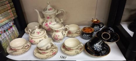 A 14 piece Bavarian tea set and 6 items of Prinknash pottery (2 cups and saucers, milk jug and sugar