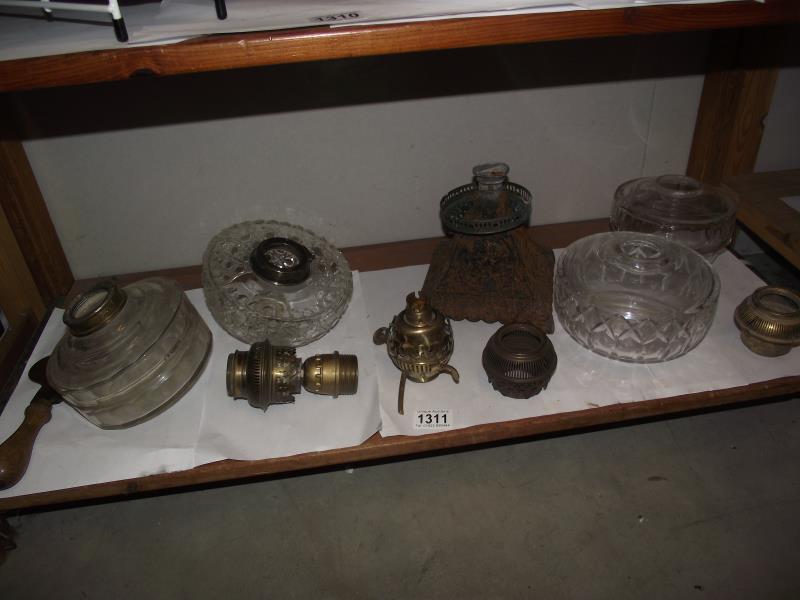 A quantity of Victorian oil lamp parts a/f COLLECT ONLY