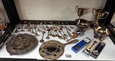 A quantity of silver plate items including hand mirror etc COLLECT ONLY