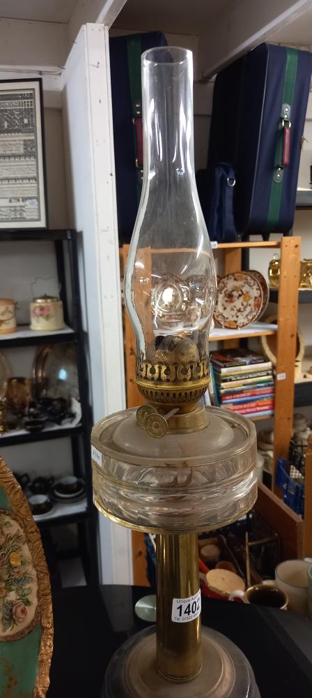 A Victorian oil lamp with faceted glass font COLLECT ONLY - Image 2 of 2