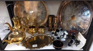 A quantity of silver plate, brass items and a Spong mincer COLLECT ONLY