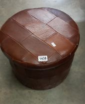 A brown leather footstool pouffe COLLECT ONLY