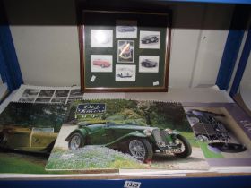 A quantity of vintage car calendars, 2 x 1995, 1996, 1997 and 2003 plus framed and glazed collectors