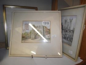 3 vintage watercolour scenes of Lincoln including the Glory Hole COLLECT ONLY
