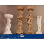 A pair of resin Chinese figural candle holders and 1 other and a vintage Ode All Amore plaster