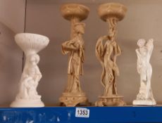 A pair of resin Chinese figural candle holders and 1 other and a vintage Ode All Amore plaster