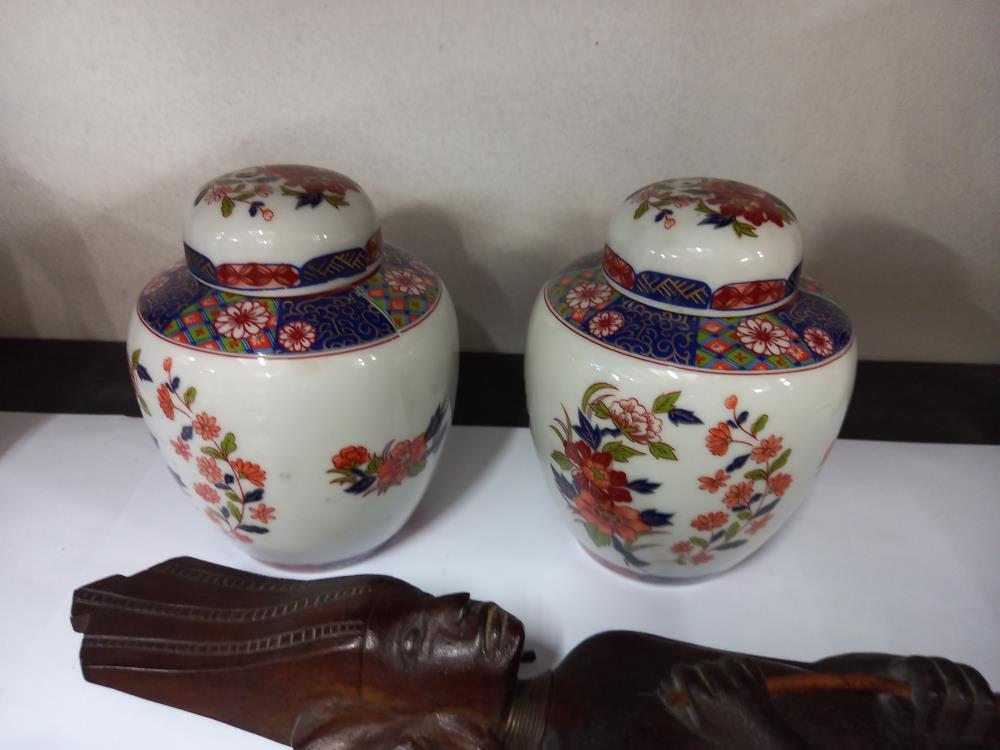 2 ginger jars, bird figure, 2 wooden figures etc COLLECT ONLY - Image 3 of 5