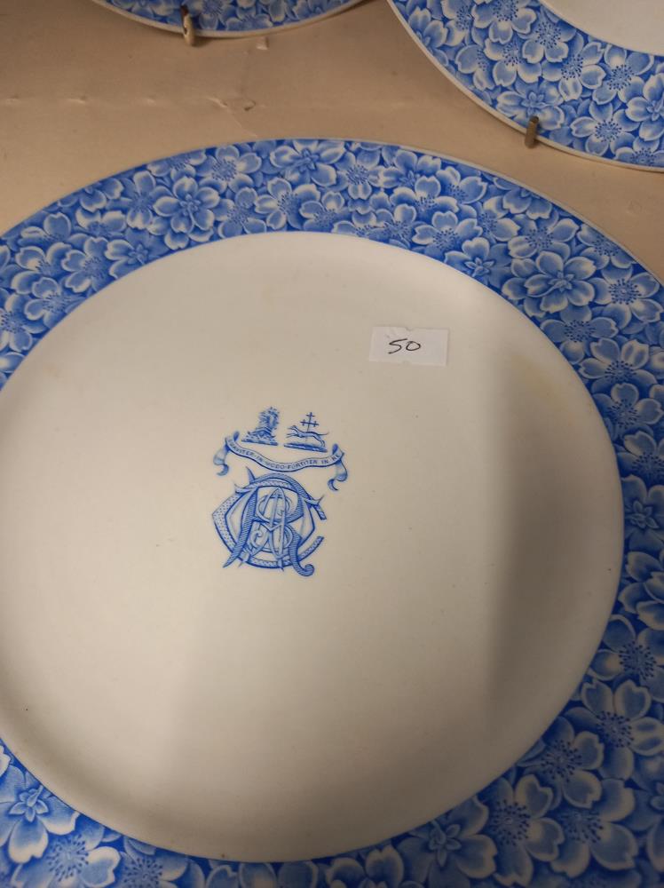 5 Victorian blue and white plates with Latin crest in centre COLLECT ONLY - Image 2 of 3