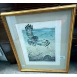 Framed and glazed print by Carol Anne Teasdale 'Hunting Owl and Mouse' No.6/300 COLLECT ONLY
