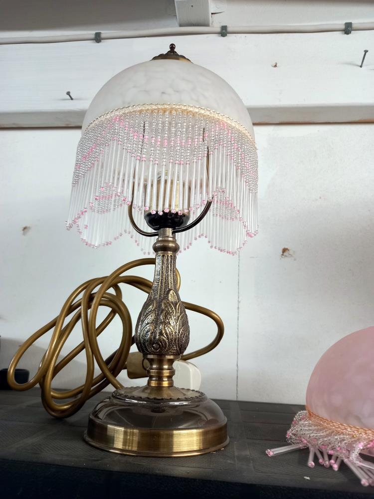 A pair of table lamps with beaded glass shades and a spare beaded shade COLLECT ONLY - Image 2 of 4
