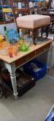 A Victorian pine kitchen table with painted base COLLECT ONLY