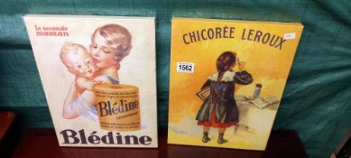 2 French advertising prints on canvas COLLECT ONLY