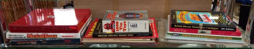 A good selection of toy reference books including 1000 tin toys, Airfix 50 years & Ramsays die