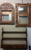 A wooden shelf & 2 wooden framed mirrors COLLECT ONLY