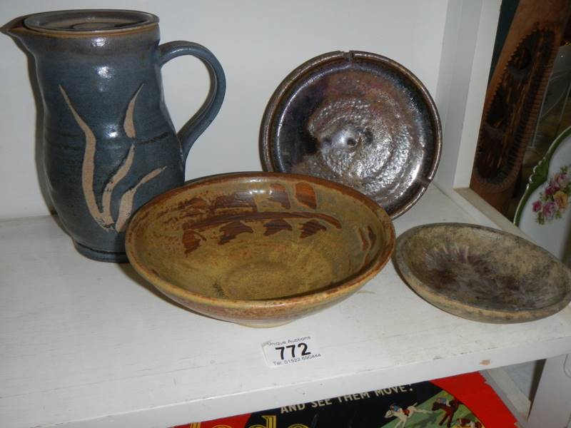 Three pieces of studio pottery.