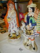 A 19th century Staffordshire figure of Red Riding Hood and another of a bagpipe player.