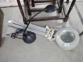 A large industrial anglepoise magnifying lamp. COLLECT ONLY.