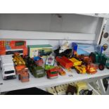 A box of playworn and boxed mixed die cast includint Triang, Corgi, Matchbox etc.