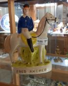 A Staffordshire flatback, Fred Archer jockey on horse