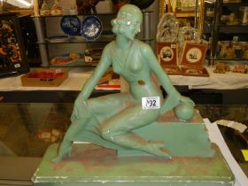 An art deco plaster figure with ball, COLLECT ONLY